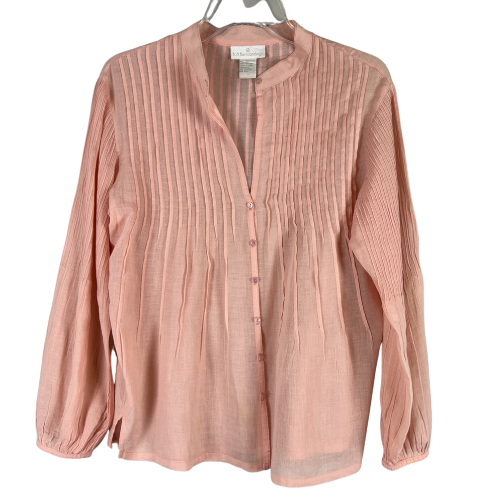 Soft Surroundings Pin Tucked Button Up Blouse XS